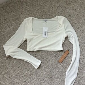 Reformation Cream Long Sleeve Crop Top